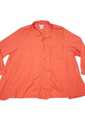 Jessica London Shirt Womens 26 Plus Size Orange Coral Summer Button Long Sleeve